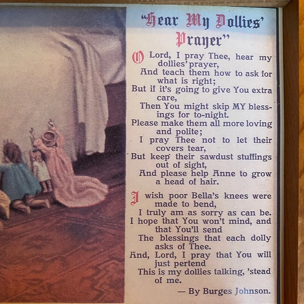 Vintage Picture Dollies Prayer Frame Art Child Praying Guardian Angel Doll Toys